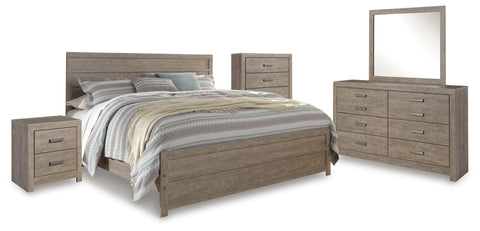 Culverbach King Panel Bed with Mirrored Dresser, Chest and Nightstand