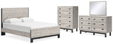 Vessalli Queen Panel Bed with Mirrored Dresser and Chest