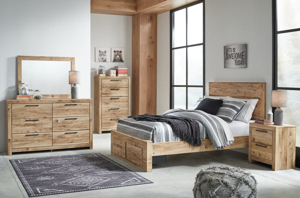Hyanna Full Panel Storage Bed with Mirrored Dresser, Chest and Nightstand