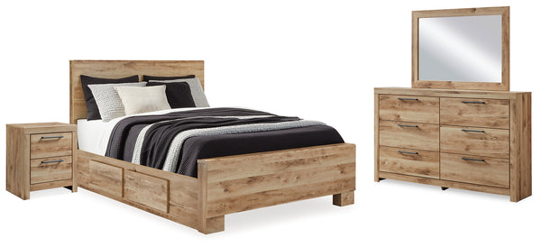 Hyanna Queen Panel Bed with Storage with Mirrored Dresser and Nightstand
