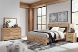 Hyanna Queen Panel Storage Bed with Mirrored Dresser and 2 Nightstands