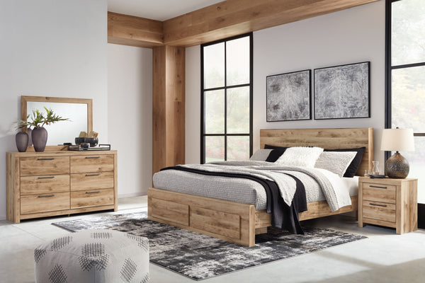 Hyanna Queen Panel Storage Bed with Mirrored Dresser and Nightstand
