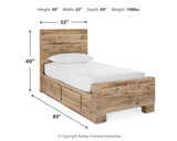 Hyanna Twin Panel Bed with Storage with Mirrored Dresser and Nightstand