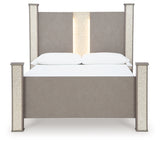 Surancha Queen Poster Bed with Mirrored Dresser, Chest and Nightstand