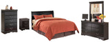 Huey Vineyard Queen Sleigh Headboard Bed with Mirrored Dresser, Chest and Nightstand