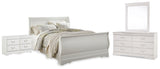 Anarasia Queen Sleigh Bed with Mirrored Dresser and 2 Nightstands