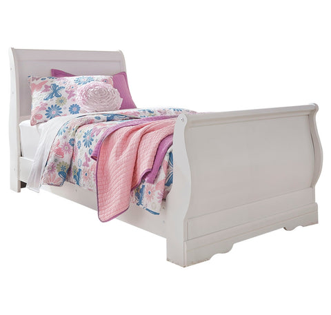 Anarasia Twin Sleigh Bed with Mirrored Dresser and Nightstand