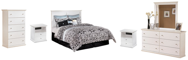 Bostwick Shoals Queen/Full Panel Headboard Bed with Mirrored Dresser, Chest and 2 Nightstands