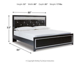 Kaydell King Upholstered Panel Platform Bed with Mirrored Dresser and 2 Nightstands