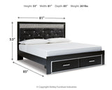 Kaydell King Upholstered Panel Storage Platform Bed with Mirrored Dresser and Chest