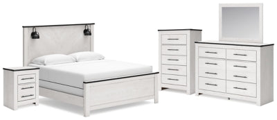 Schoenberg King Panel Bed with Mirrored Dresser, Chest and Nightstand