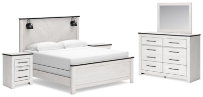 Schoenberg King Panel Bed with Mirrored Dresser and 2 Nightstands