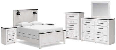 Schoenberg Queen Panel Bed with Mirrored Dresser, Chest and 2 Nightstands