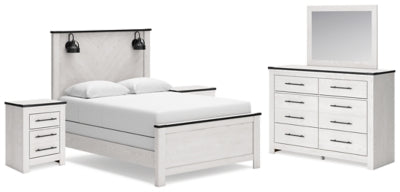 Schoenberg Queen Panel Bed with Mirrored Dresser and 2 Nightstands