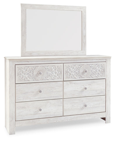 Paxberry Queen Panel Bed with Mirrored Dresser and Chest