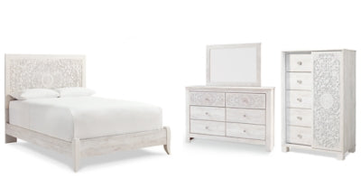 Paxberry Queen Panel Bed with Mirrored Dresser and Chest