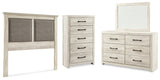 Cambeck King/California King Upholstered Panel Headboard with Mirrored Dresser and Chest