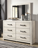Cambeck Queen Panel Bed with 2 Storage Drawers with Mirrored Dresser and Chest