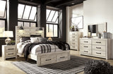 Cambeck Queen Panel Bed with 2 Storage Drawers with Mirrored Dresser, Chest and 2 Nightstands