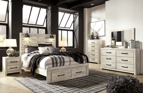 Cambeck Queen Panel Bed with 2 Storage Drawers with Mirrored Dresser, Chest and Nightstand