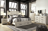 Cambeck King Panel Bed with 2 Storage Drawers with Mirrored Dresser, Chest and 2 Nightstands