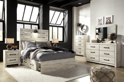 Cambeck Full Panel Bed with 2 Storage Drawers with Mirrored Dresser, Chest and 2 Nightstands