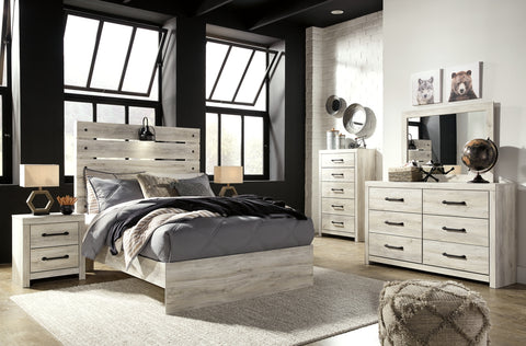 Cambeck Full Panel Bed with Mirrored Dresser, Chest and Nightstand