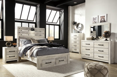 Cambeck Full Panel Bed with 2 Storage Drawers with Mirrored Dresser, Chest and 2 Nightstands