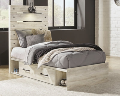 Cambeck Twin Panel Bed with 2 Storage Drawers with Mirrored Dresser and Chest