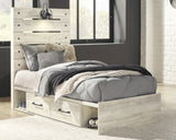 Cambeck Twin Panel Bed with 4 Storage Drawers with Mirrored Dresser and Chest