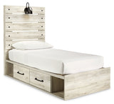 Cambeck Twin Panel Bed with 4 Storage Drawers with Mirrored Dresser and 2 Nightstands