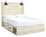 Cambeck King Panel Bed with 2 Storage Drawers with Mirrored Dresser, Chest and 2 Nightstands