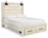 Cambeck Queen Panel Bed with 2 Storage Drawers with Mirrored Dresser
