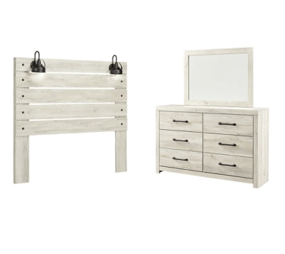 Cambeck Queen Panel Headboard Bed with Mirrored Dresser