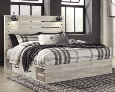 Cambeck King Panel Bed with 2 Storage Drawers with Mirrored Dresser