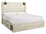 Cambeck King Panel Bed with 2 Storage Drawers with Mirrored Dresser