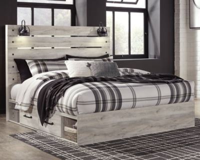 Cambeck King Panel Bed with 4 Storage Drawers with Mirrored Dresser