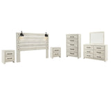 Cambeck King Panel Headboard Bed with Mirrored Dresser, Chest and 2 Nightstands