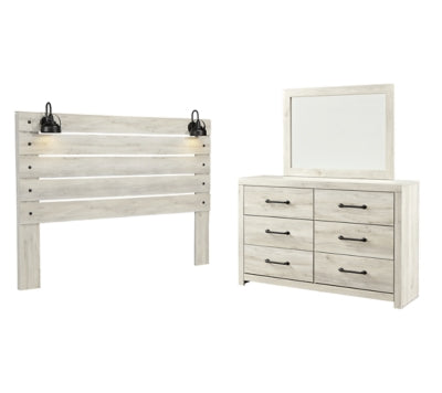 Cambeck King Panel Headboard Bed with Mirrored Dresser