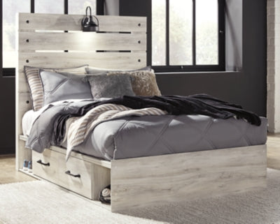 Cambeck Full Panel Bed with 2 Storage Drawers with Mirrored Dresser and Chest