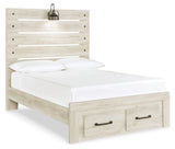 Cambeck Full Panel Bed with 2 Storage Drawers with Mirrored Dresser, Chest and 2 Nightstands