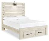 Cambeck Full Panel Bed with 2 Storage Drawers with Mirrored Dresser and Chest