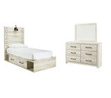 Cambeck Twin Panel Bed with 2 Storage Drawers with Mirrored Dresser