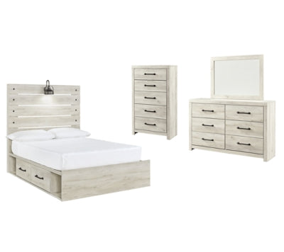 Cambeck Full Panel Bed with 2 Storage Drawers with Mirrored Dresser and Chest