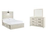Cambeck Full Panel Bed with 2 Storage Drawers with Mirrored Dresser