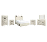 Cambeck Queen Panel Bed with 2 Storage Drawers with Mirrored Dresser, Chest and 2 Nightstands