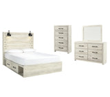 Cambeck Queen Panel Bed with 2 Storage Drawers with Mirrored Dresser and Chest