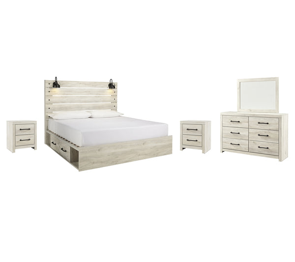Cambeck King Panel Bed with 2 Storage Drawers with Mirrored Dresser and 2 Nightstands