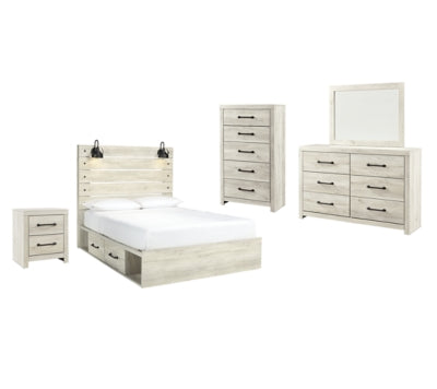 Cambeck Queen Panel Bed with 4 Storage Drawers with Mirrored Dresser, Chest and Nightstand