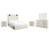 Cambeck Queen Panel Bed with 4 Storage Drawers with Mirrored Dresser and 2 Nightstands